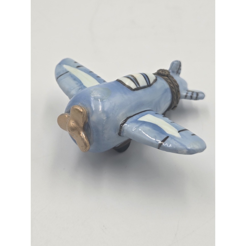 Vintage Airplane Pill Trinket Box Ceramic Aviation Keepsake Clasp Blue White - Picture 2 of 9